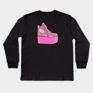 90s pink platform shoes with leopard pattern Kids Long Sleeve T-Shirt